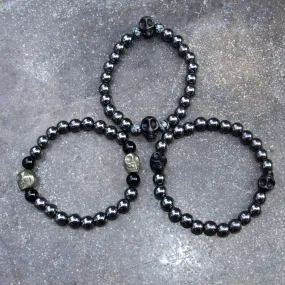 Hematite Gemstone and Skulls bracelet