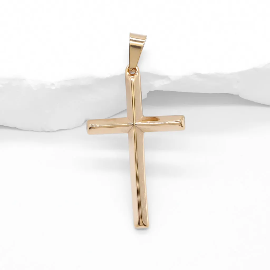 High Polished Plain Cross Pendant - Gold