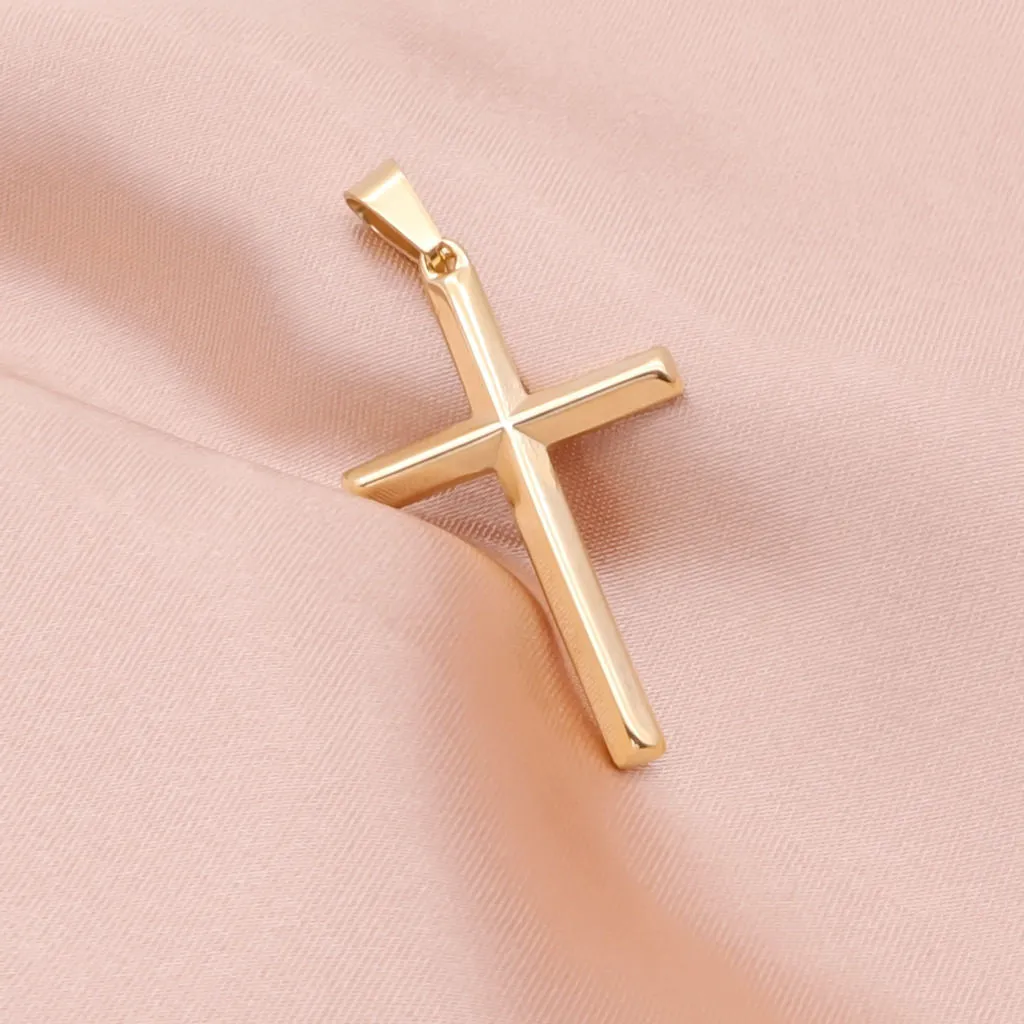 High Polished Plain Cross Pendant - Gold