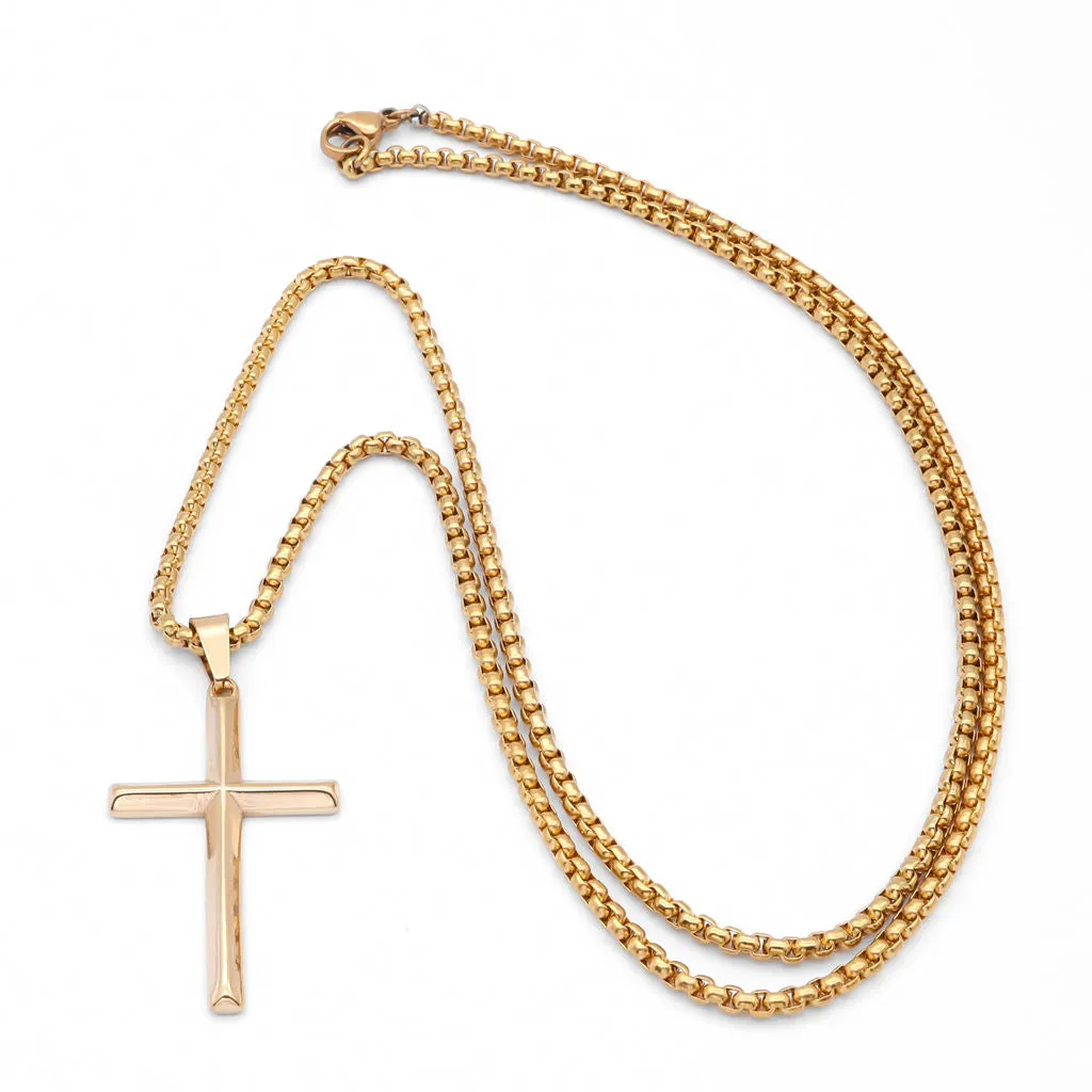 High Polished Plain Cross Pendant - Gold