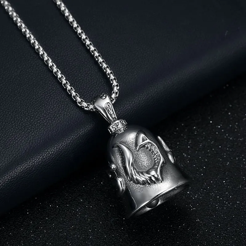 Retro Polished Titanium Steel Hip Hop Pendant with Lucky Exorcism Bell and Elegant Angel White Wings