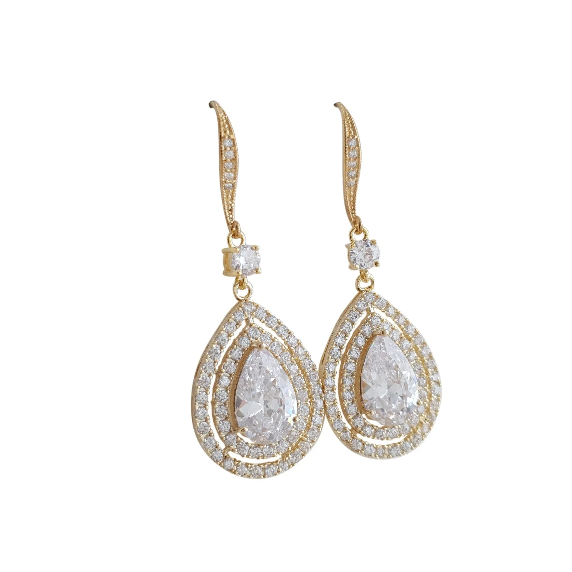 Hook Earrings With Teardrops in Gold-Joni