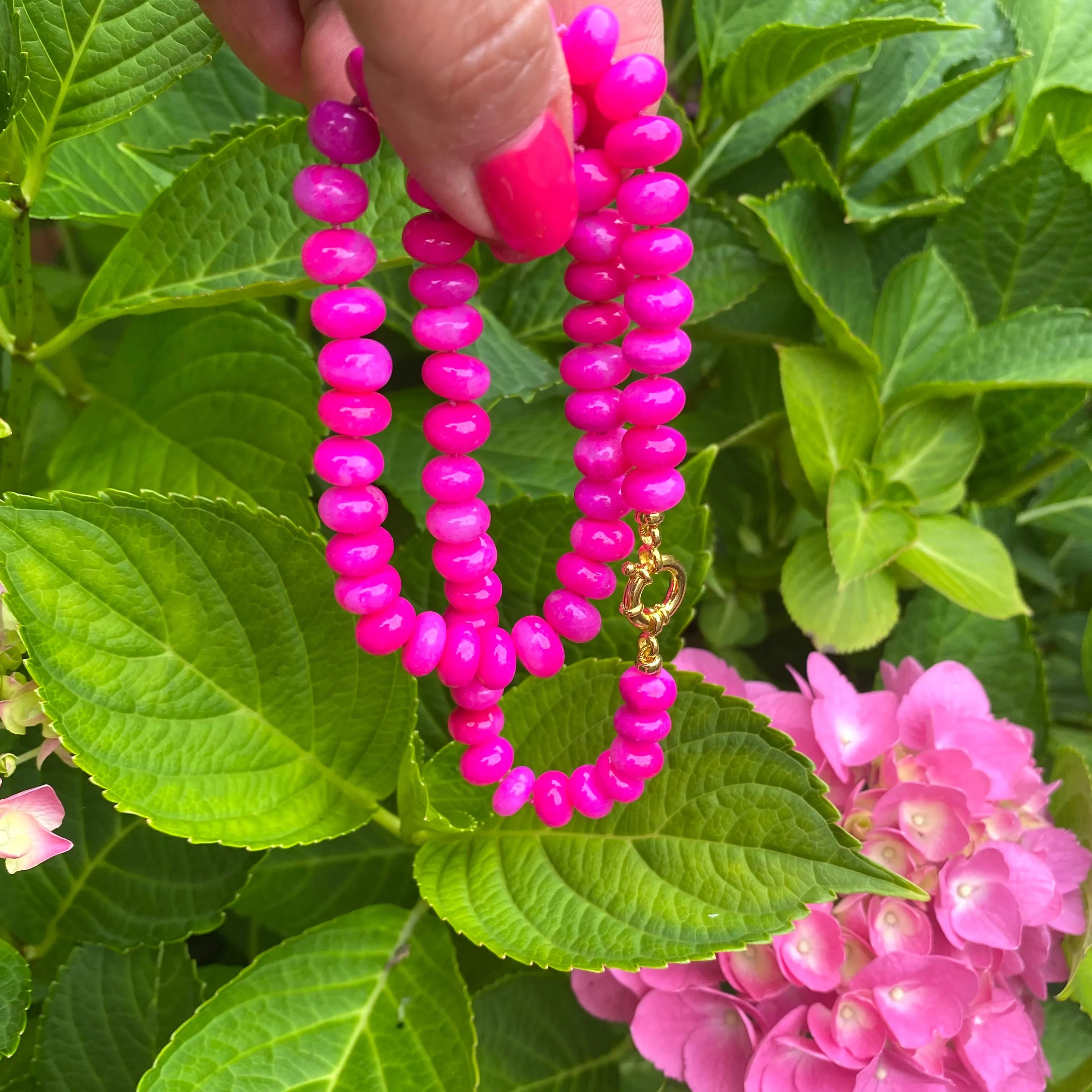 Hot Pink Opal Candy Necklace, 18.5in, Gold Vermeil Plated Sterling Silver Marine Closure