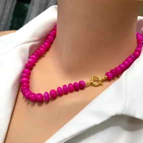 Hot Pink Opal Candy Necklace, 18.5in, Gold Vermeil Plated Sterling Silver Marine Closure