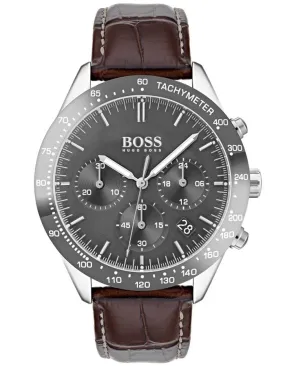 Hugo Boss Mens Talent Watch - Stainless Steel - Tachymeter - Brown Croc Leather