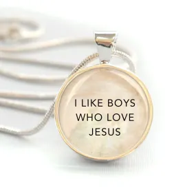 I Like Boys Who Love Jesus Silver-Plated Christian Girls Pendant Necklace (20mm)