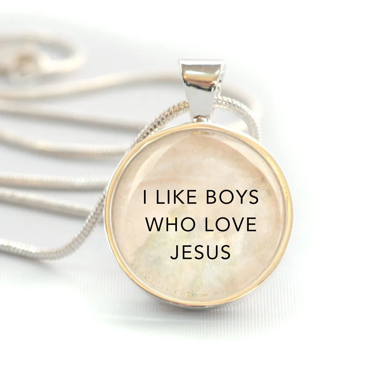 I Like Boys Who Love Jesus Silver-Plated Christian Girls Pendant Necklace (20mm)