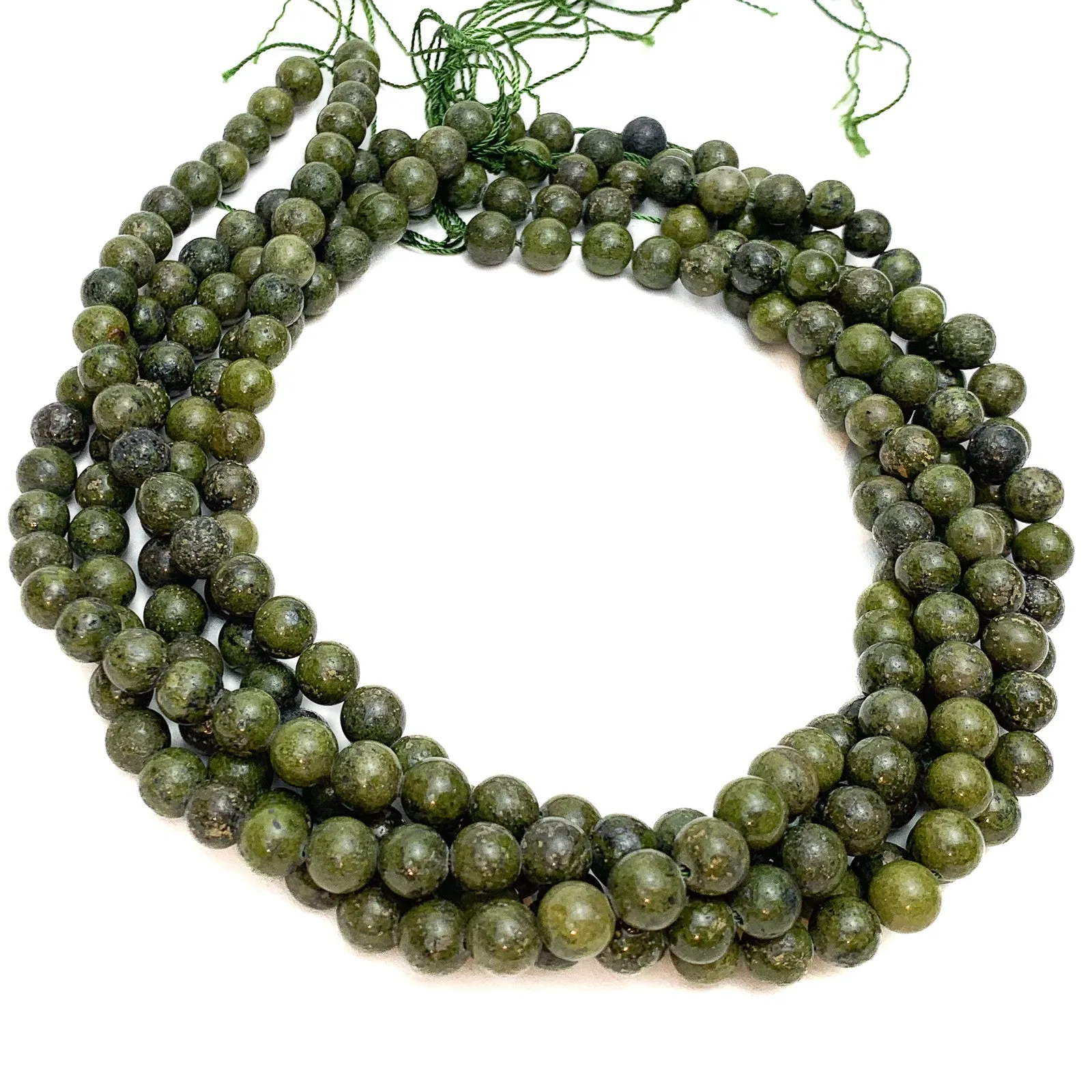 Jade with Pyrite 8mm Smooth Rounds Bead Strand