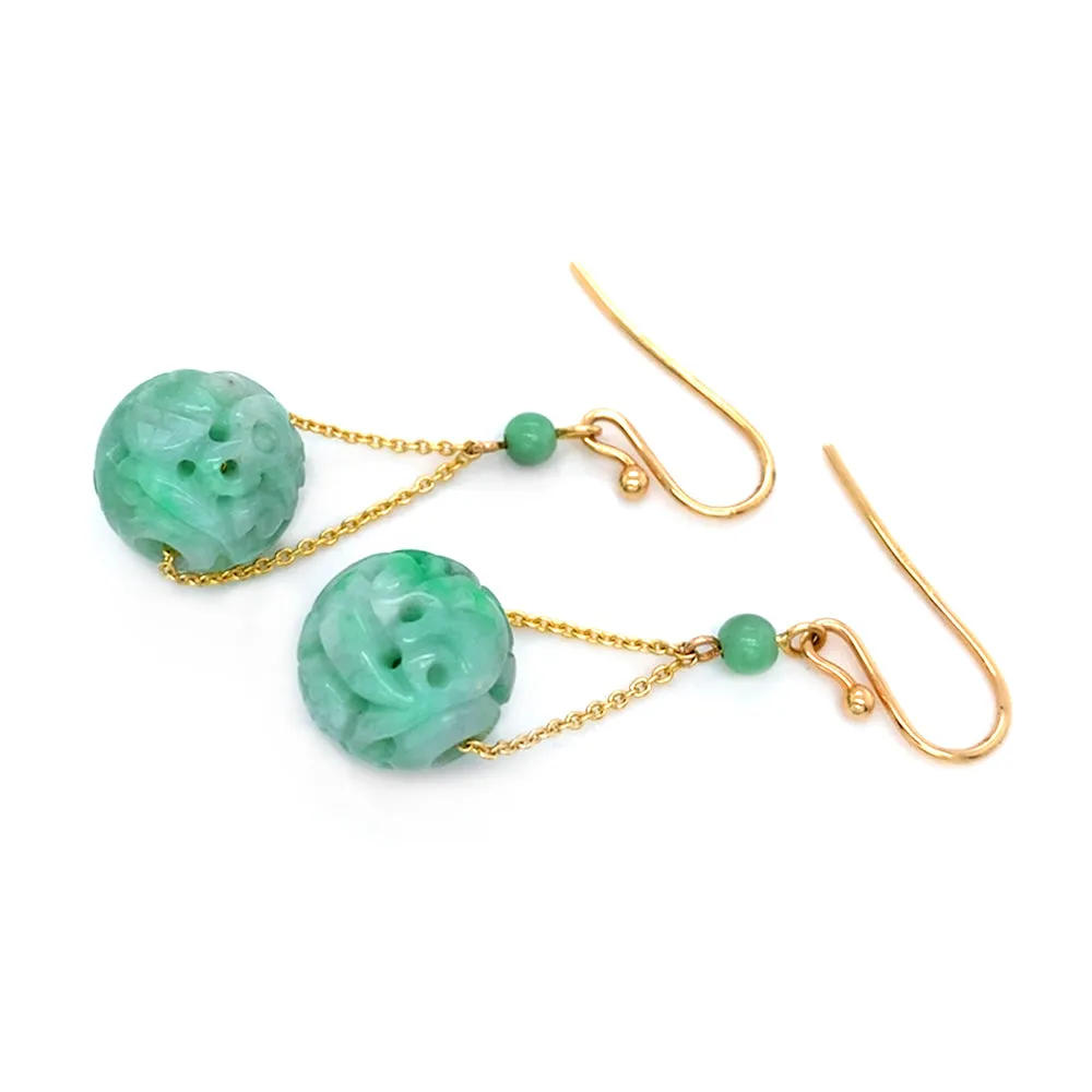 Jadeite & Yellow Gold Dangle Earrings - "Pluto"