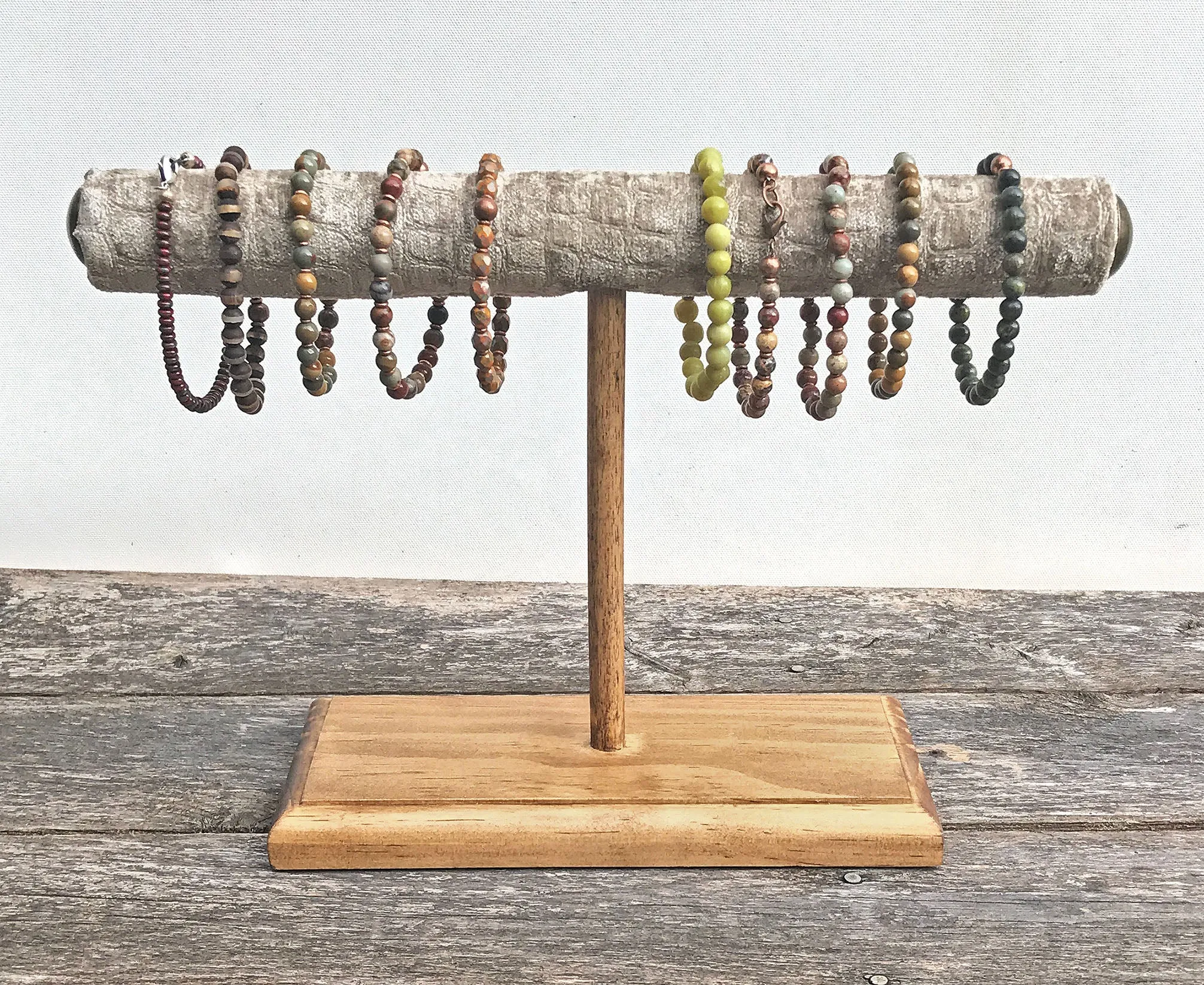 Jewelry Display, Bracelet Stand, Bracelet Holder, T-Bar Stand, Wood Stand, Alligator Velvet Display