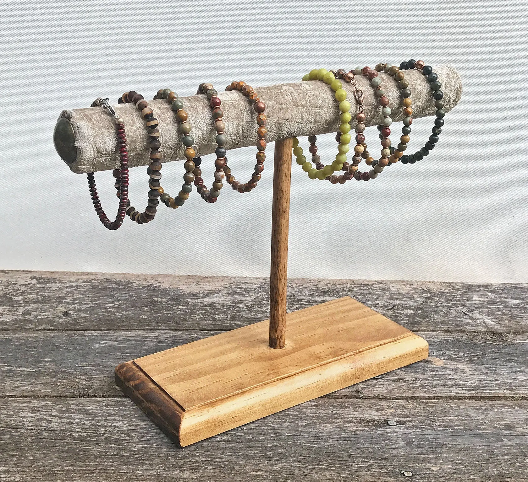 Jewelry Display, Bracelet Stand, Bracelet Holder, T-Bar Stand, Wood Stand, Alligator Velvet Display