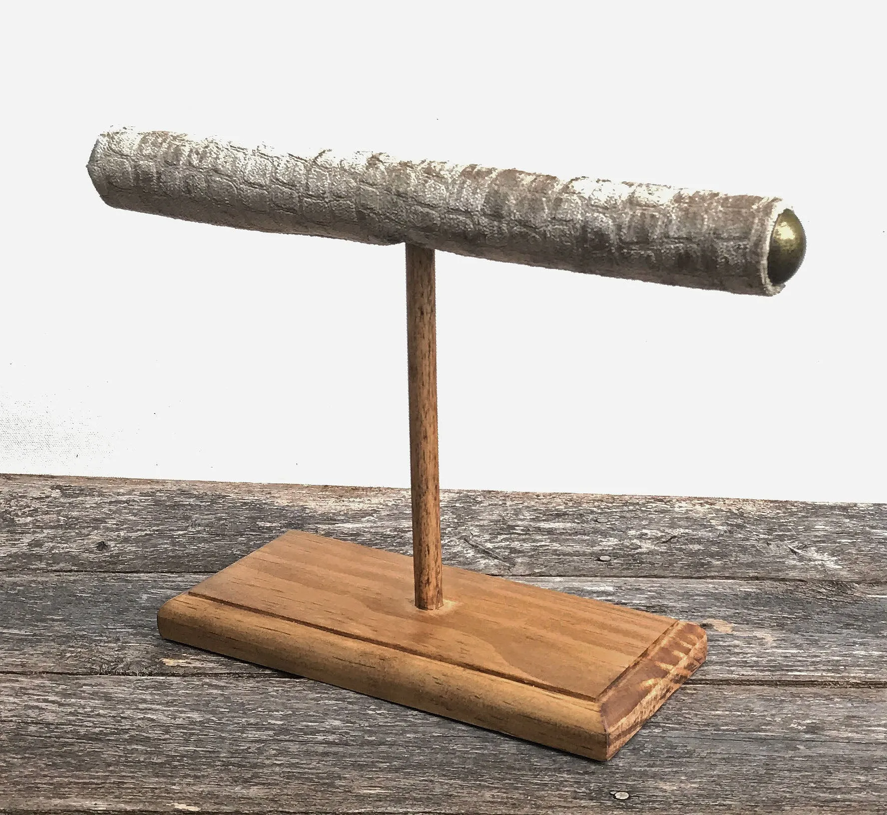 Jewelry Display, Bracelet Stand, Bracelet Holder, T-Bar Stand, Wood Stand, Alligator Velvet Display