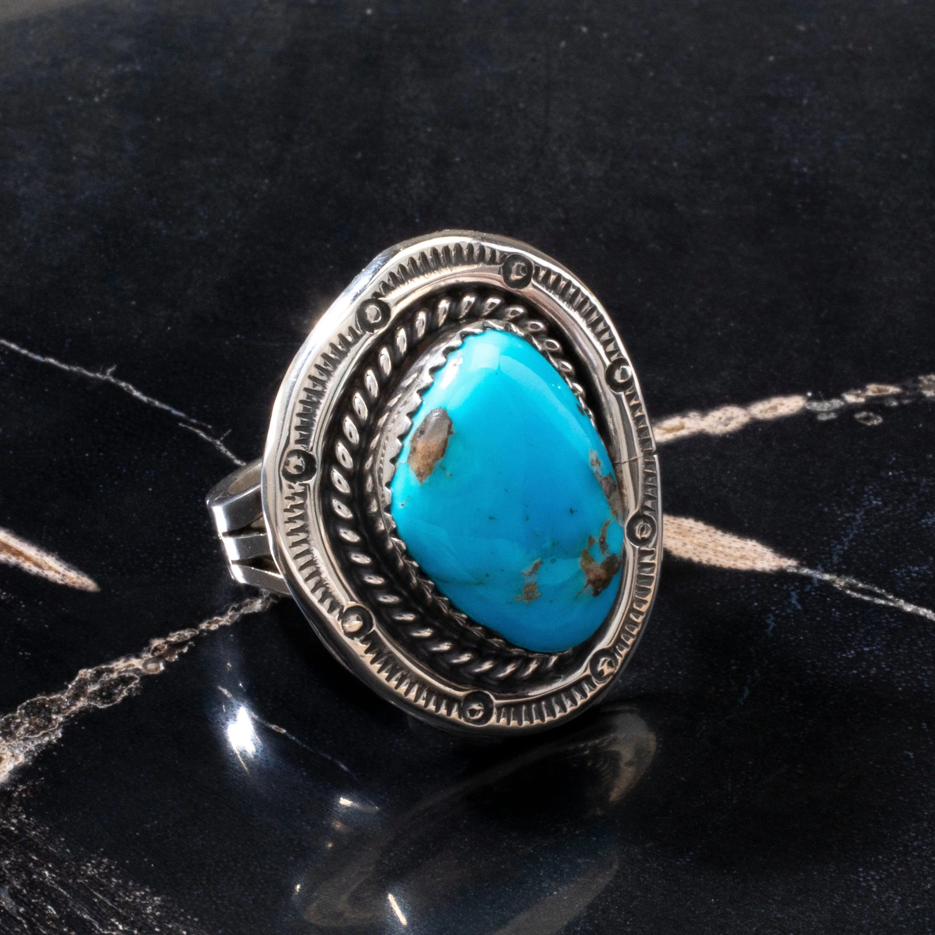 Joe Piaso Jr. Sleeping Beauty Turquoise Navajo USA Native American Made 925 Sterling Silver Ring