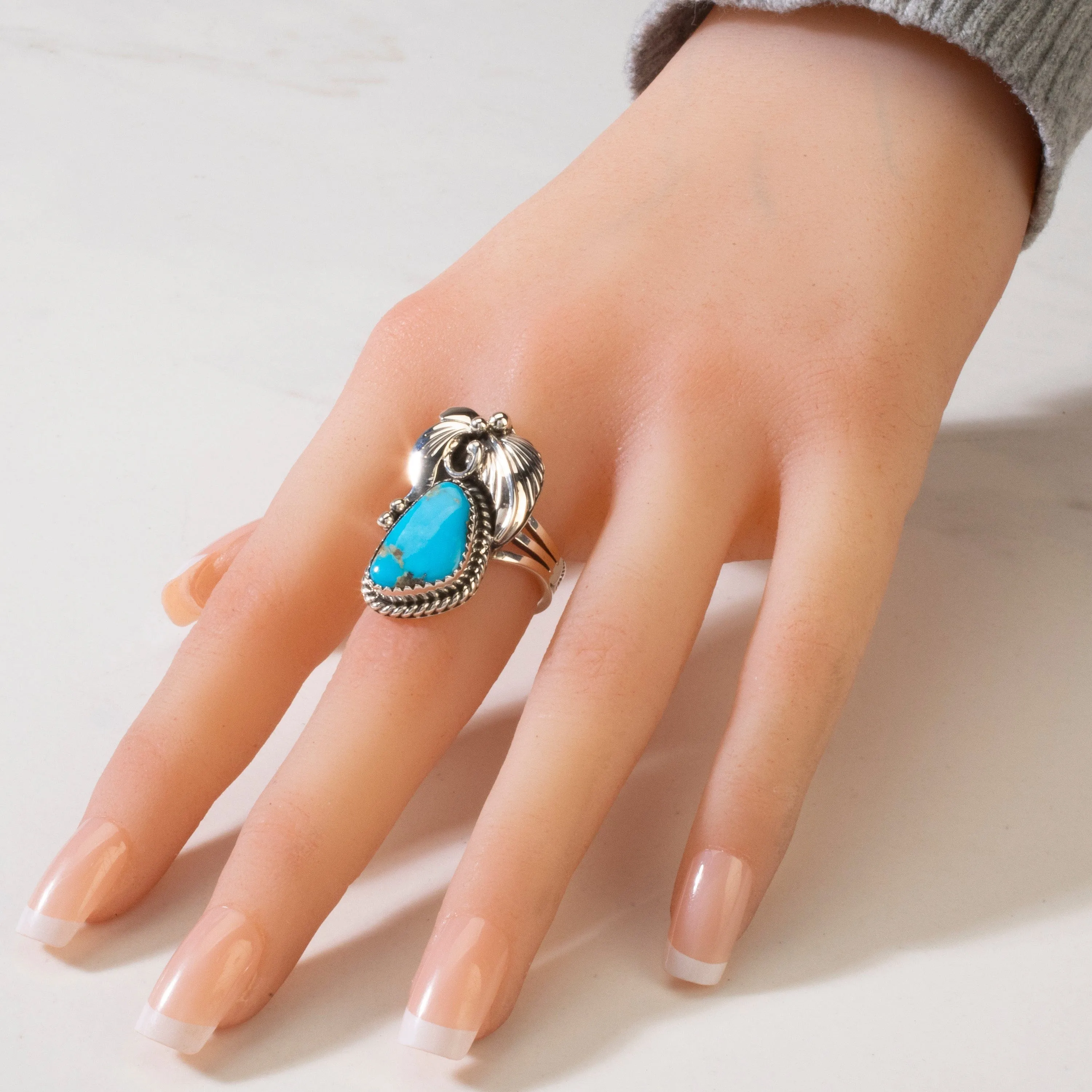 Joe Piaso Jr. Sleeping Beauty Turquoise Navajo USA Native American Made 925 Sterling Silver Ring