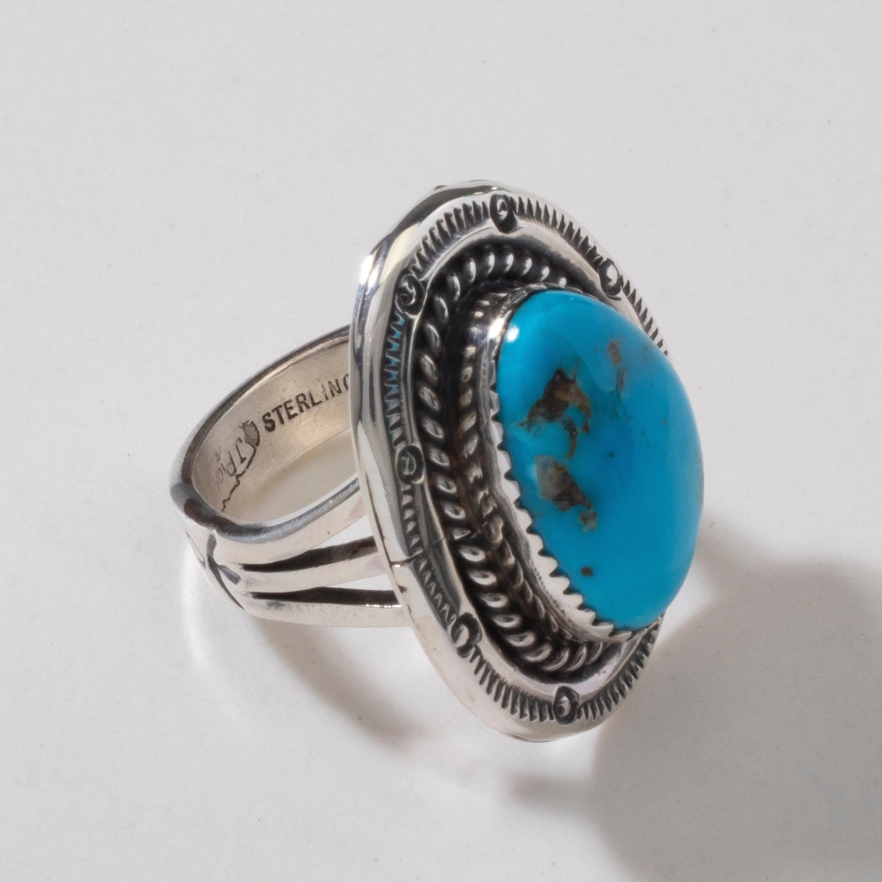 Joe Piaso Jr. Sleeping Beauty Turquoise Navajo USA Native American Made 925 Sterling Silver Ring