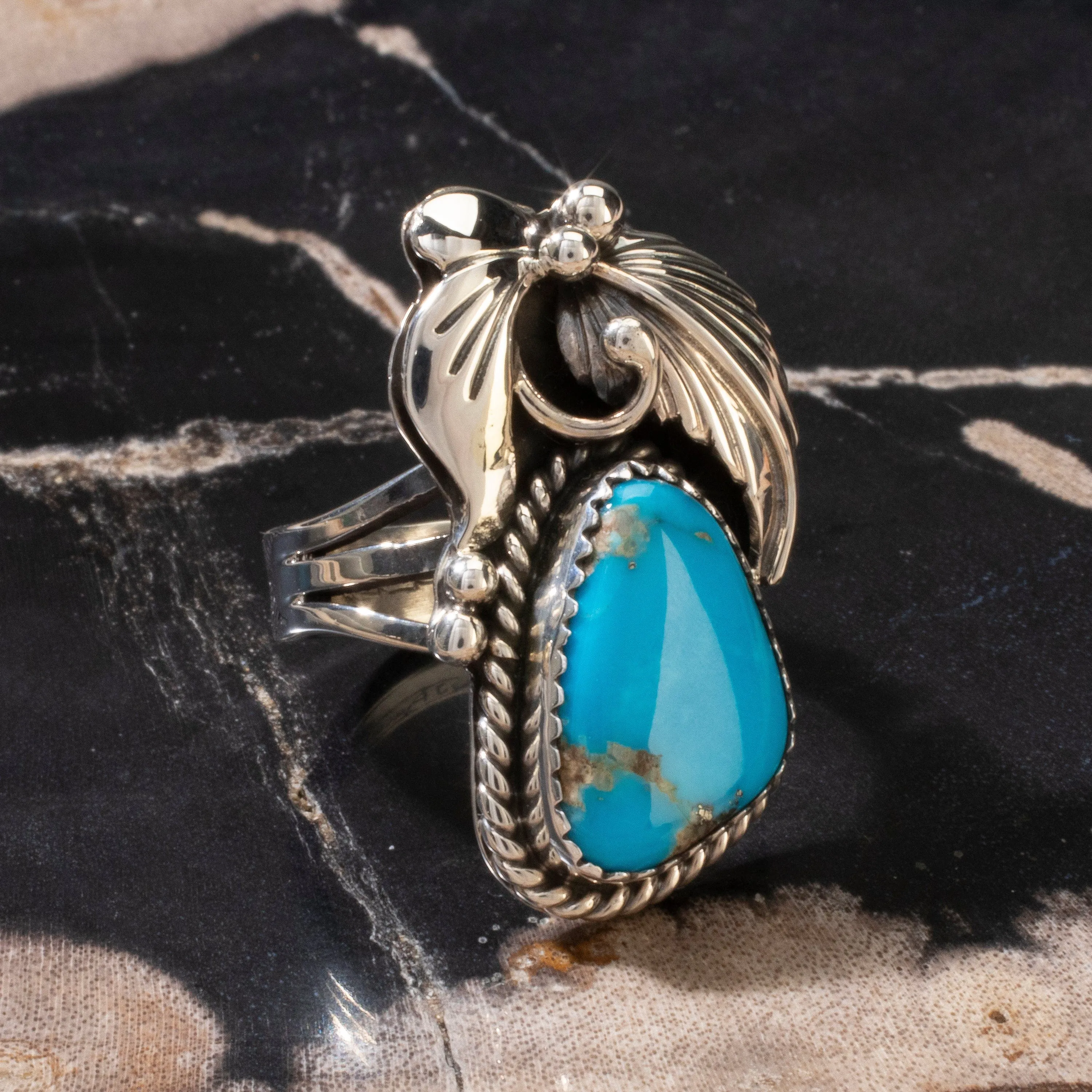 Joe Piaso Jr. Sleeping Beauty Turquoise Navajo USA Native American Made 925 Sterling Silver Ring