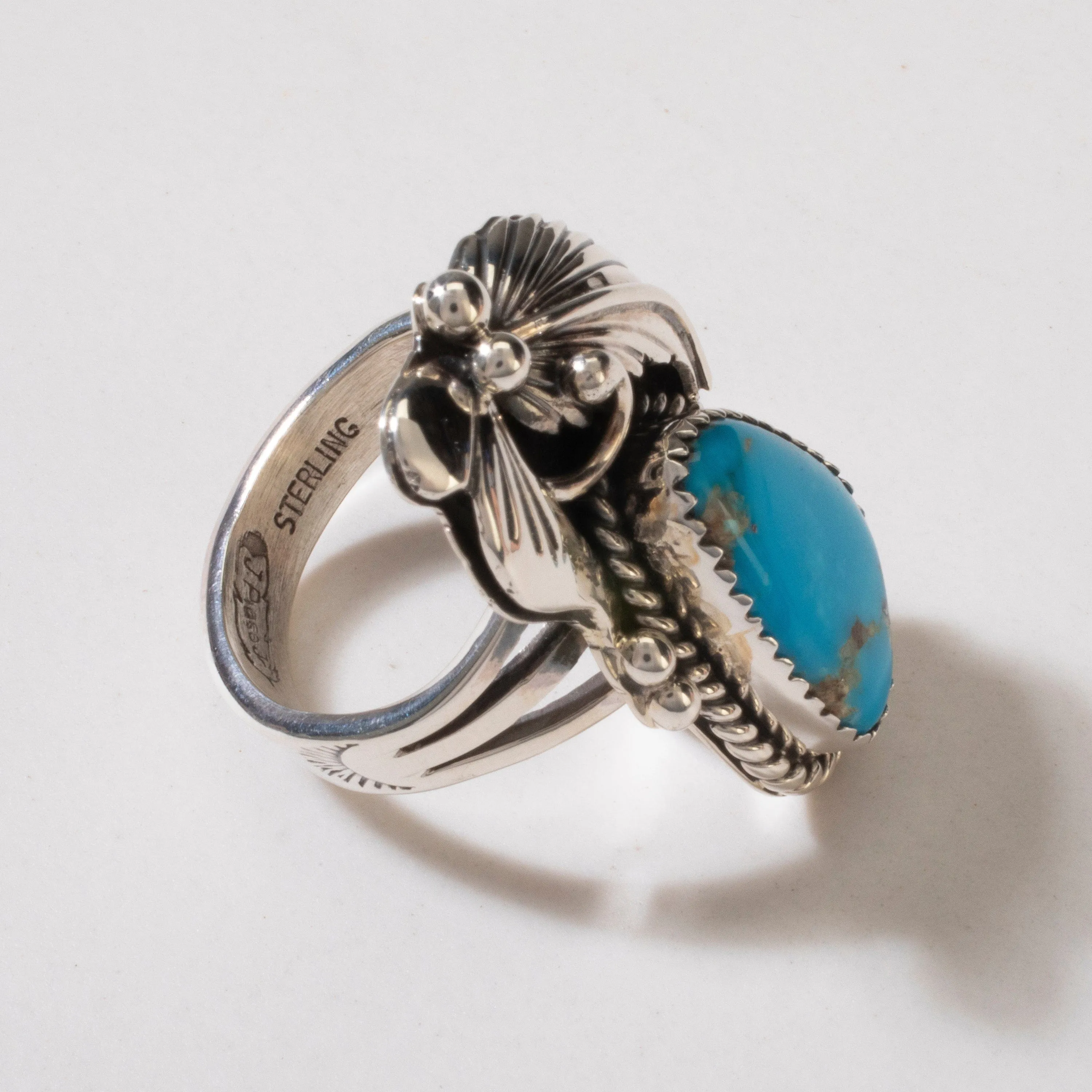 Joe Piaso Jr. Sleeping Beauty Turquoise Navajo USA Native American Made 925 Sterling Silver Ring