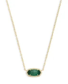 Kendra Scott Elisa Oval Pendant Necklace in Emerald Green Cats Eye and Gold