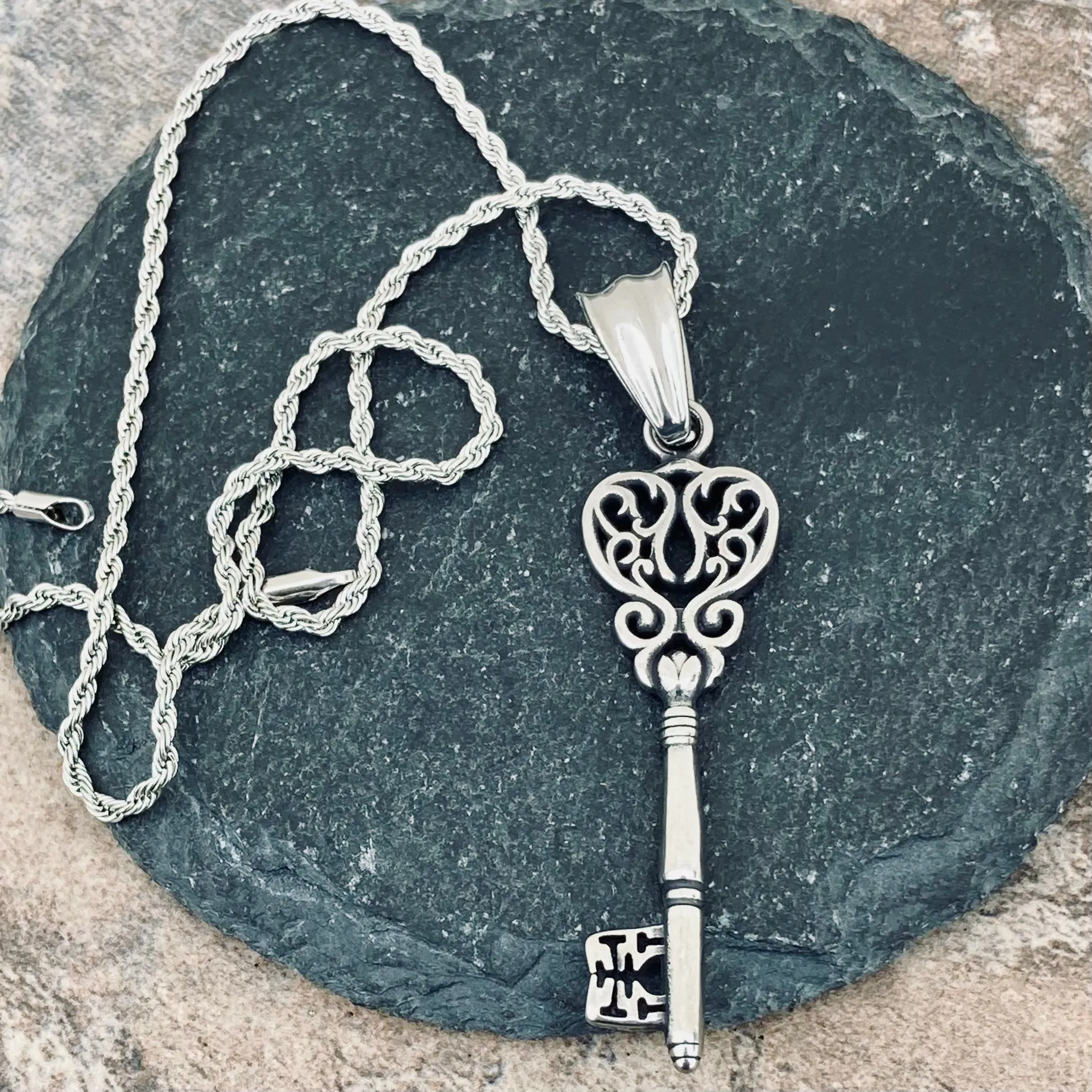 Key - Key To My Heart Pendant - Rope Necklace or Omega - SK2609