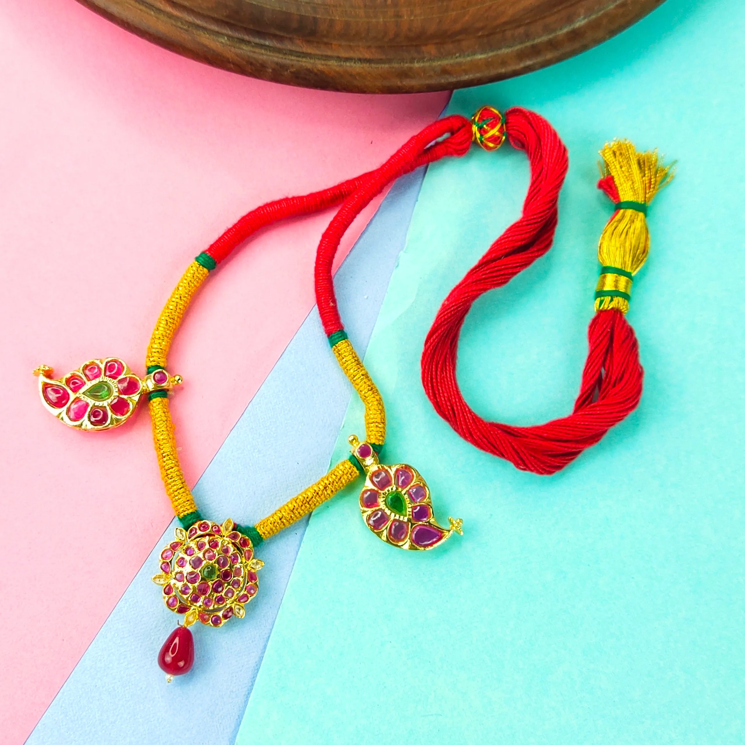 Kundan  Embedded Mango & Bottu pendent Dori Necklace By Asp Fashion Jewellery