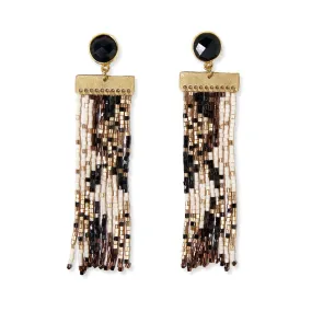 Lilah Stone Post Beaded Fringe Earrings, Black/Gold/Ivory | Ink & Alloy