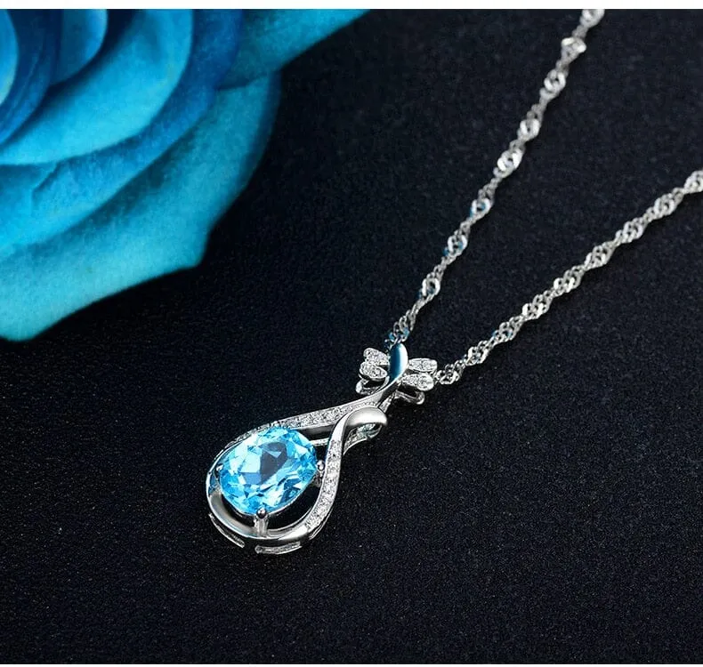 Little Pipa Aquamarine Pendant Necklace - 925 Sterling Silver