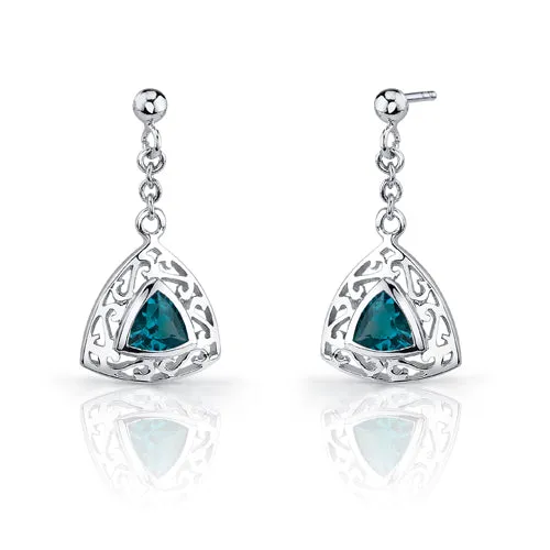 London Blue Topaz Filigree Trillion Shape Earrings Pendant Necklace Sterling Silver Jewelry Set