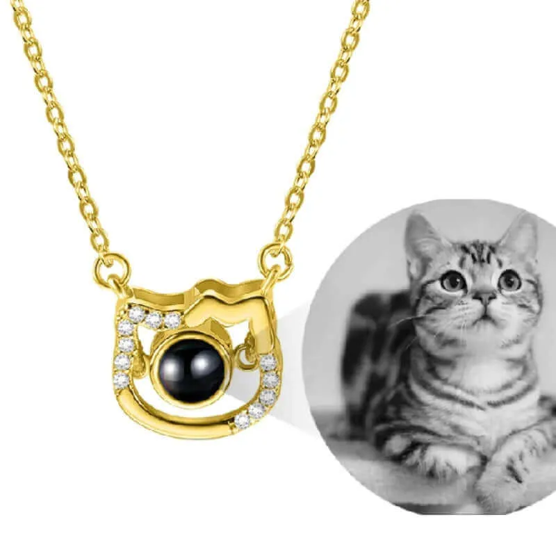 Lovely Kitty Cat Projection Necklace with Picture Inside