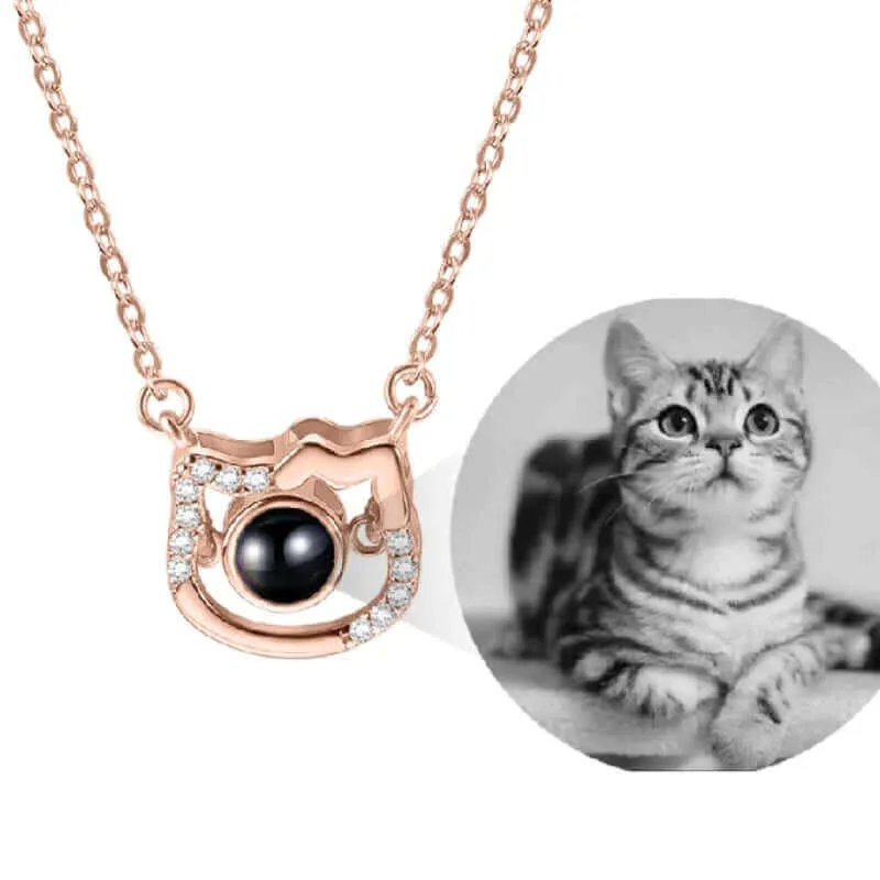 Lovely Kitty Cat Projection Necklace with Picture Inside