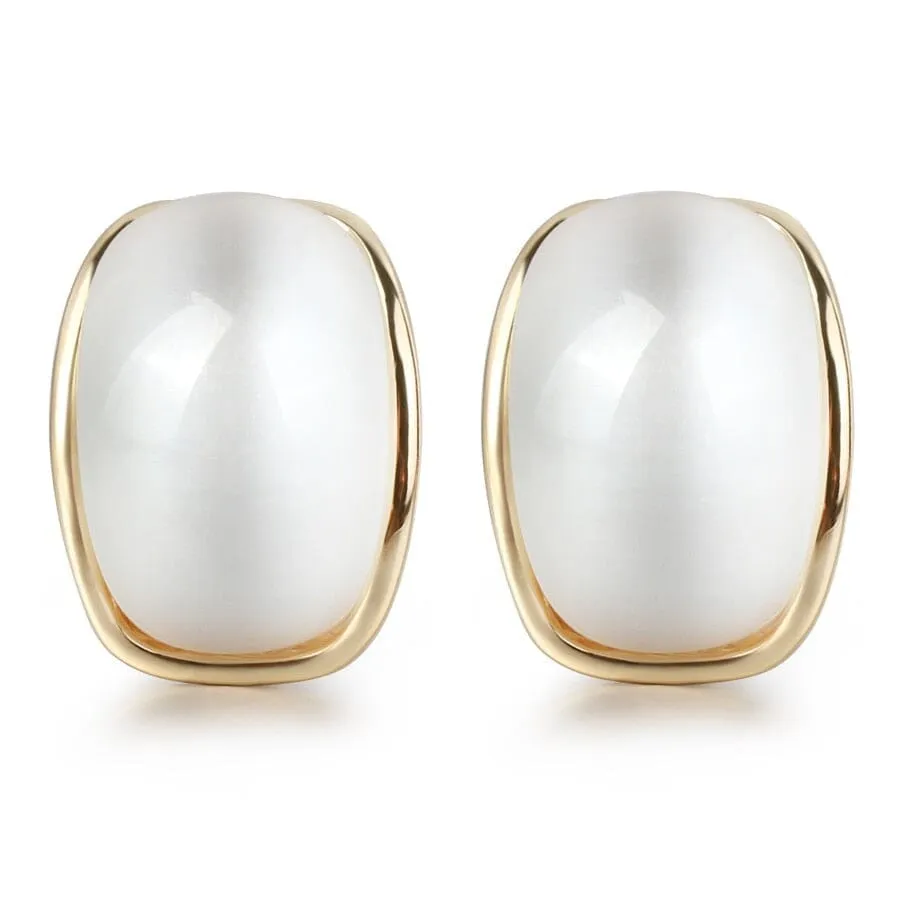 Luxury Arched White Opal Stud Earrings