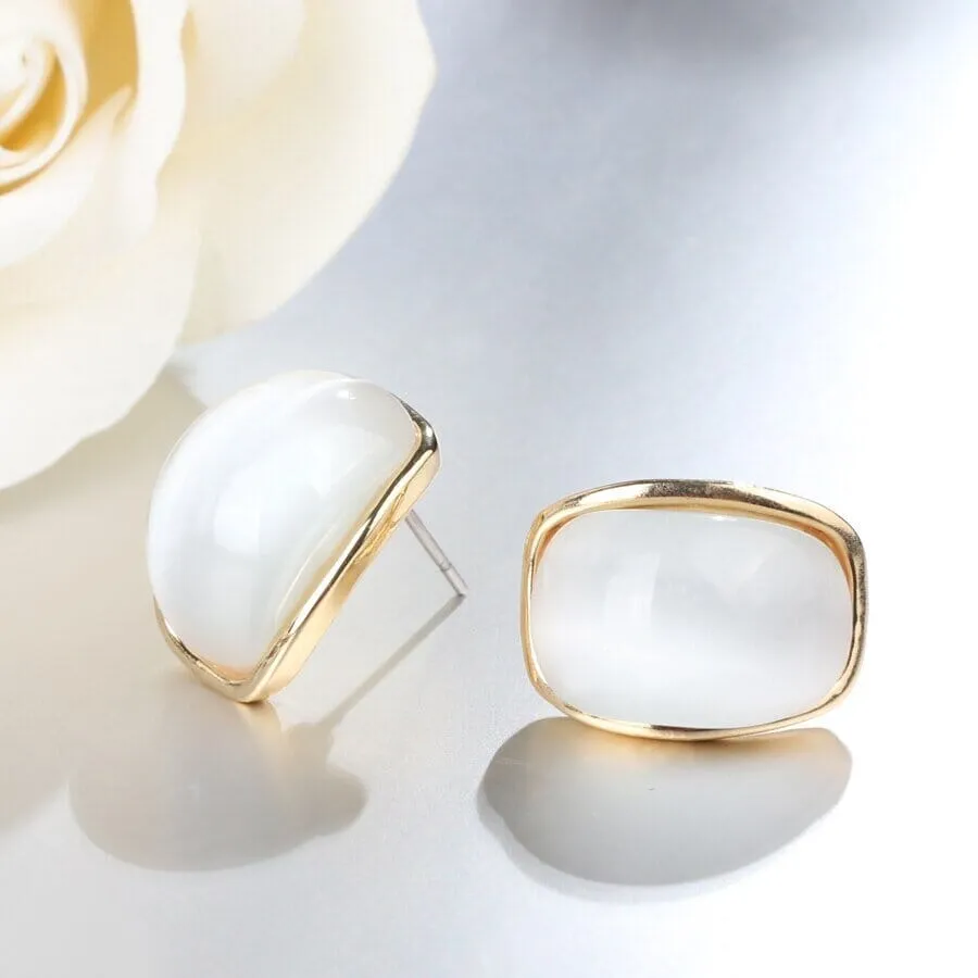 Luxury Arched White Opal Stud Earrings