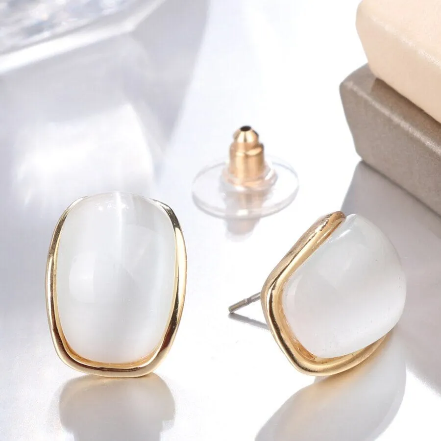 Luxury Arched White Opal Stud Earrings