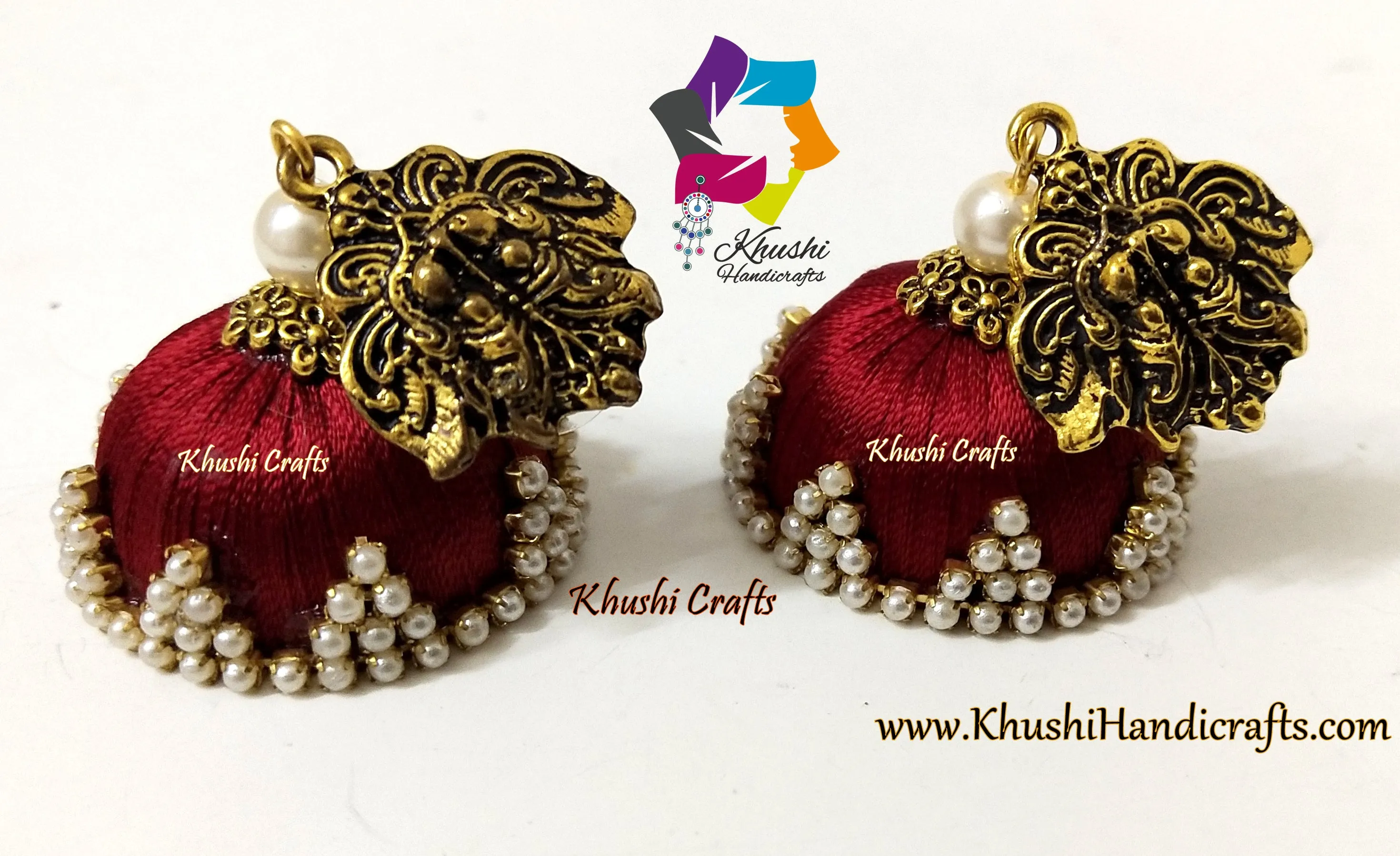 Maroon Silk Thread Jewelry Set with Kolhapuri beads and designer Pendant!