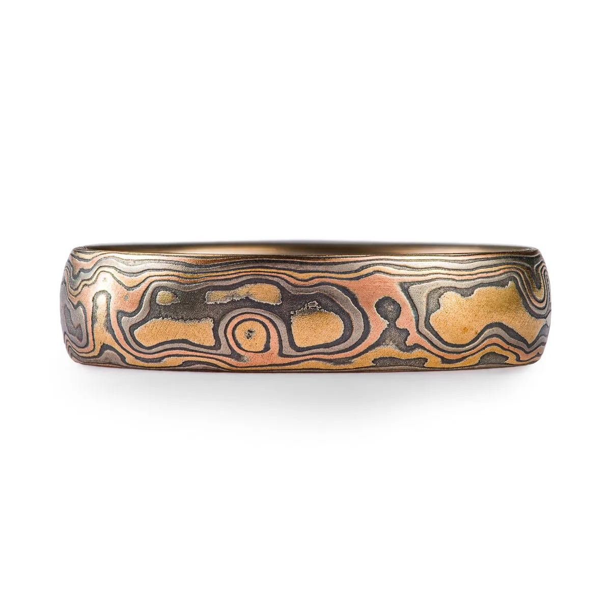 Matching Woodgrain Pattern Wedding Bands in Firestorm Palette