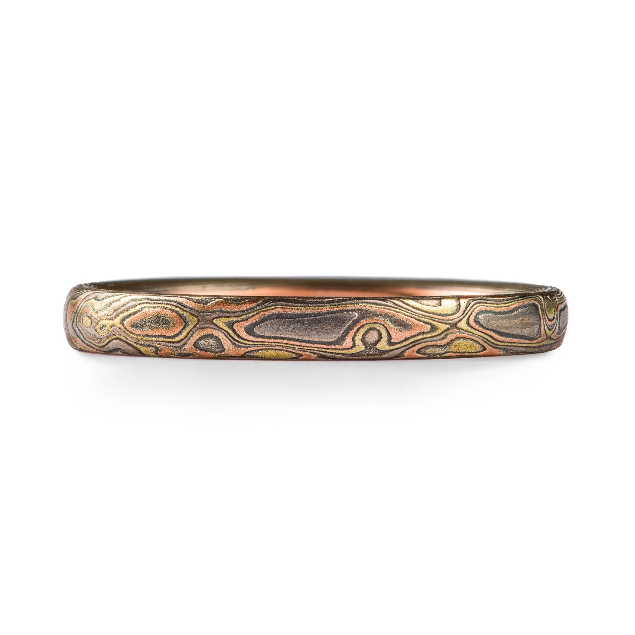 Matching Woodgrain Pattern Wedding Bands in Firestorm Palette