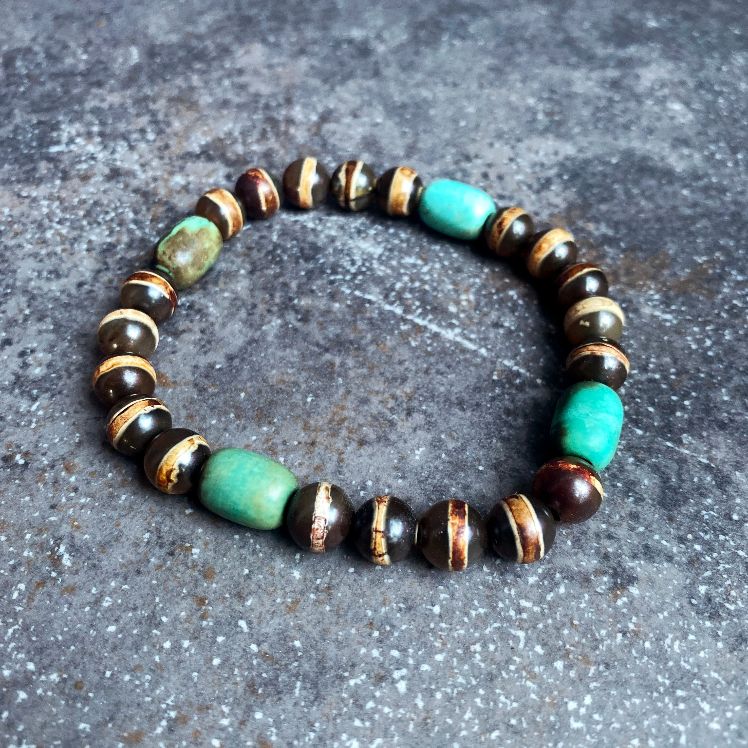 Men's Tibetan Agate & Turquoise Gemstone Stretch Bracelet