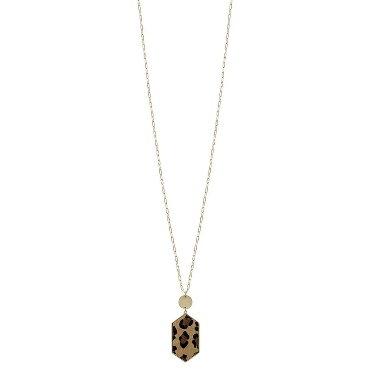 Metal Chain Hexagon Leopard Pendant Long Necklace