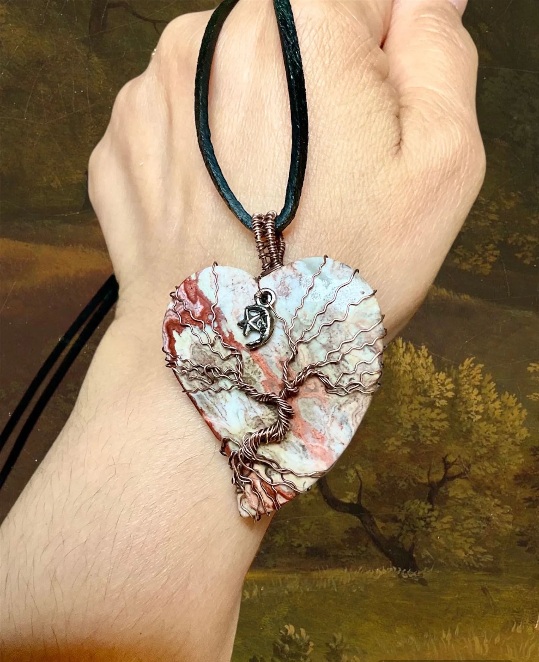 Mexican Lace Agate Tree of Life Pendant