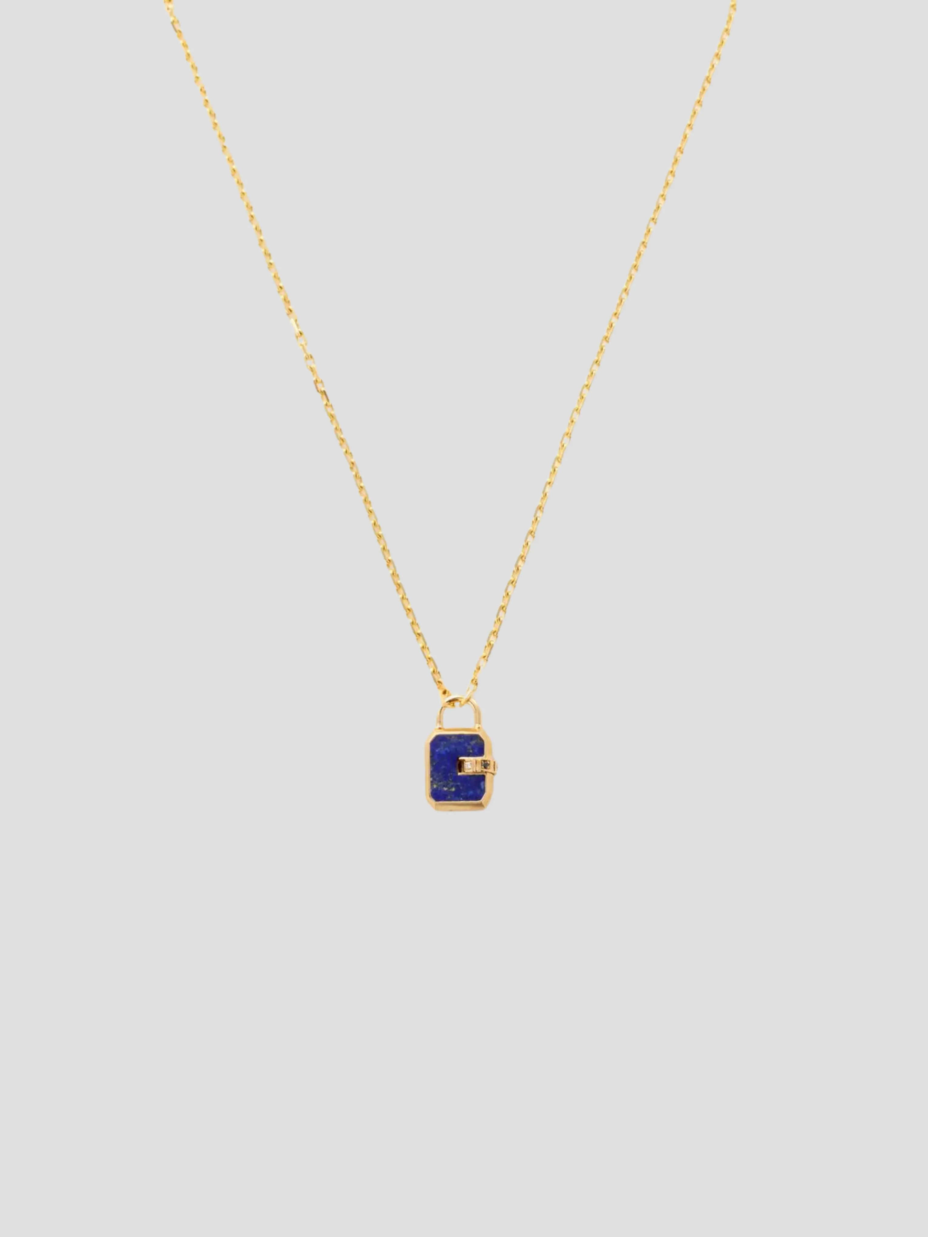 Mini Padlock Pendant 18k Yellow Gold Lapis