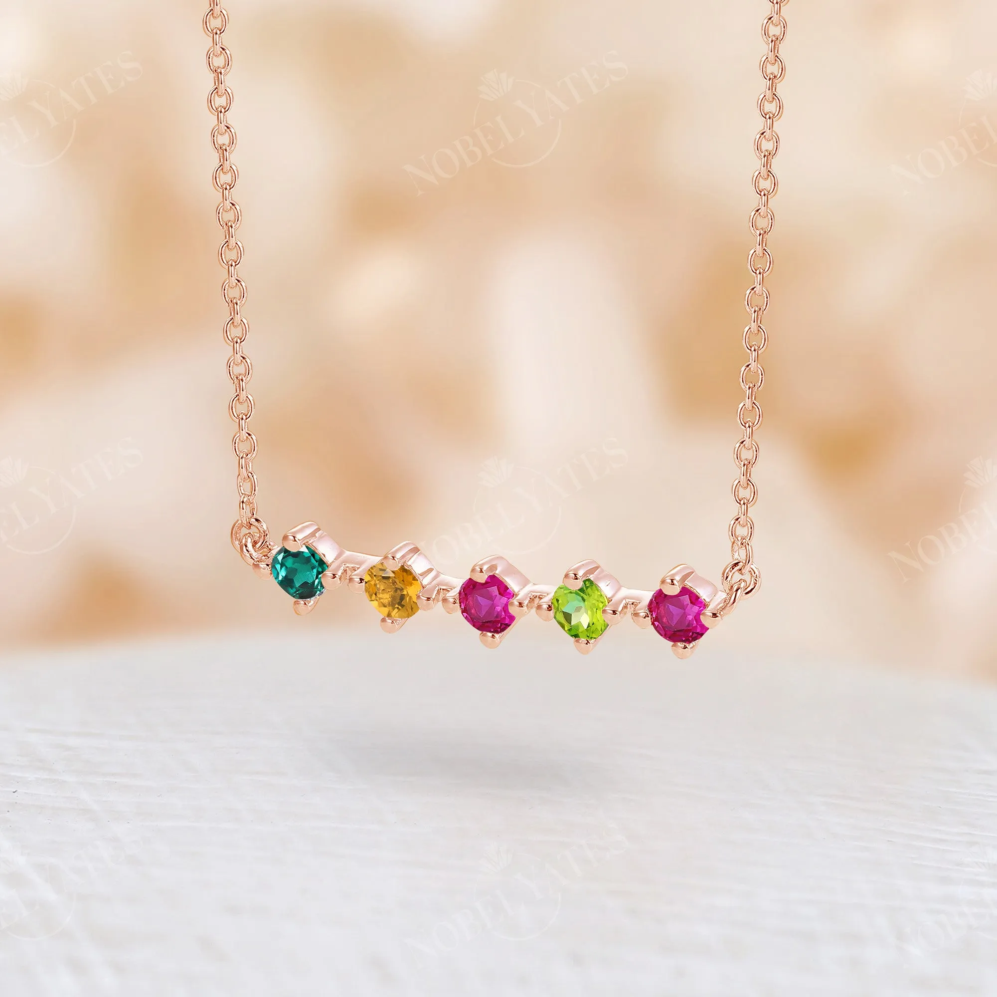 Minimalist Five Stone Custom Birthstone Family Necklace