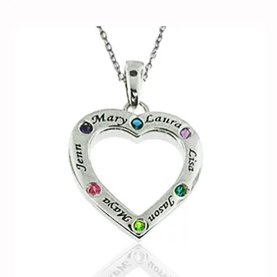 Mothers Heart Names and Birthstones Necklace