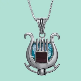 Nano Harp Old testament Sim Silver Pendant - David's Harp with Roman Glass