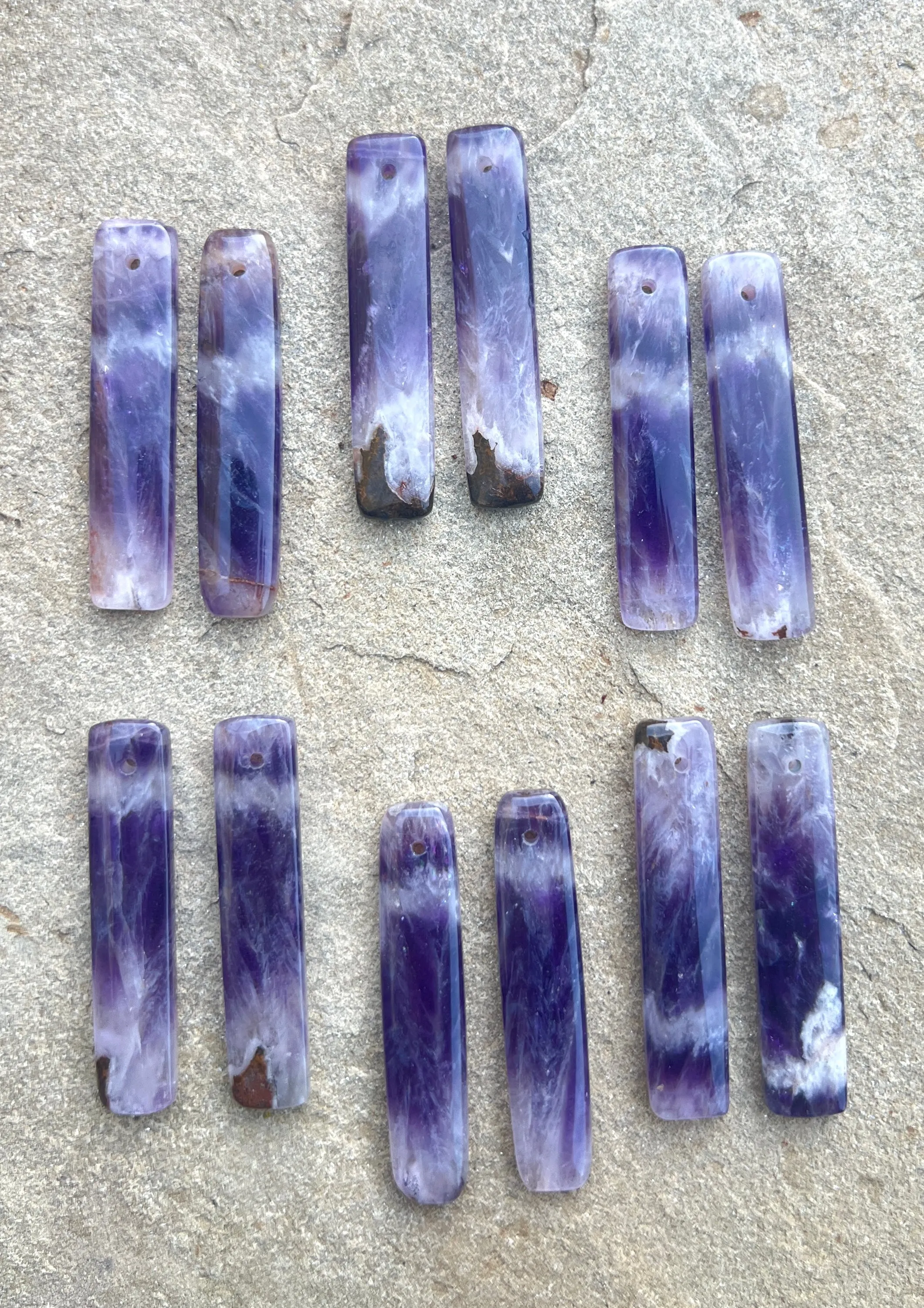 Natural Amethyst Long Rectangle Matching Earring Slab Beads 10x49mm (one Pair)