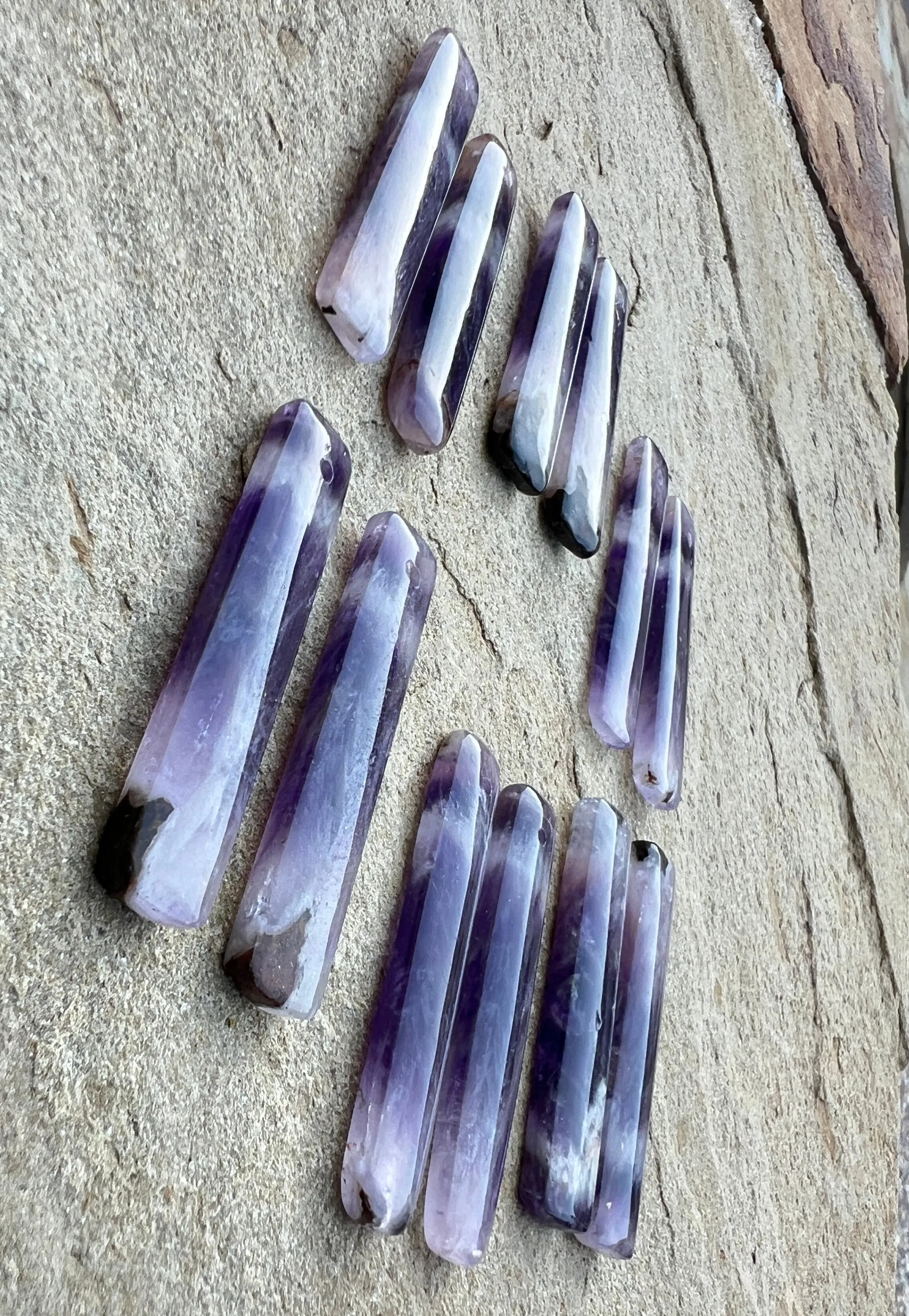 Natural Amethyst Long Rectangle Matching Earring Slab Beads 10x49mm (one Pair)