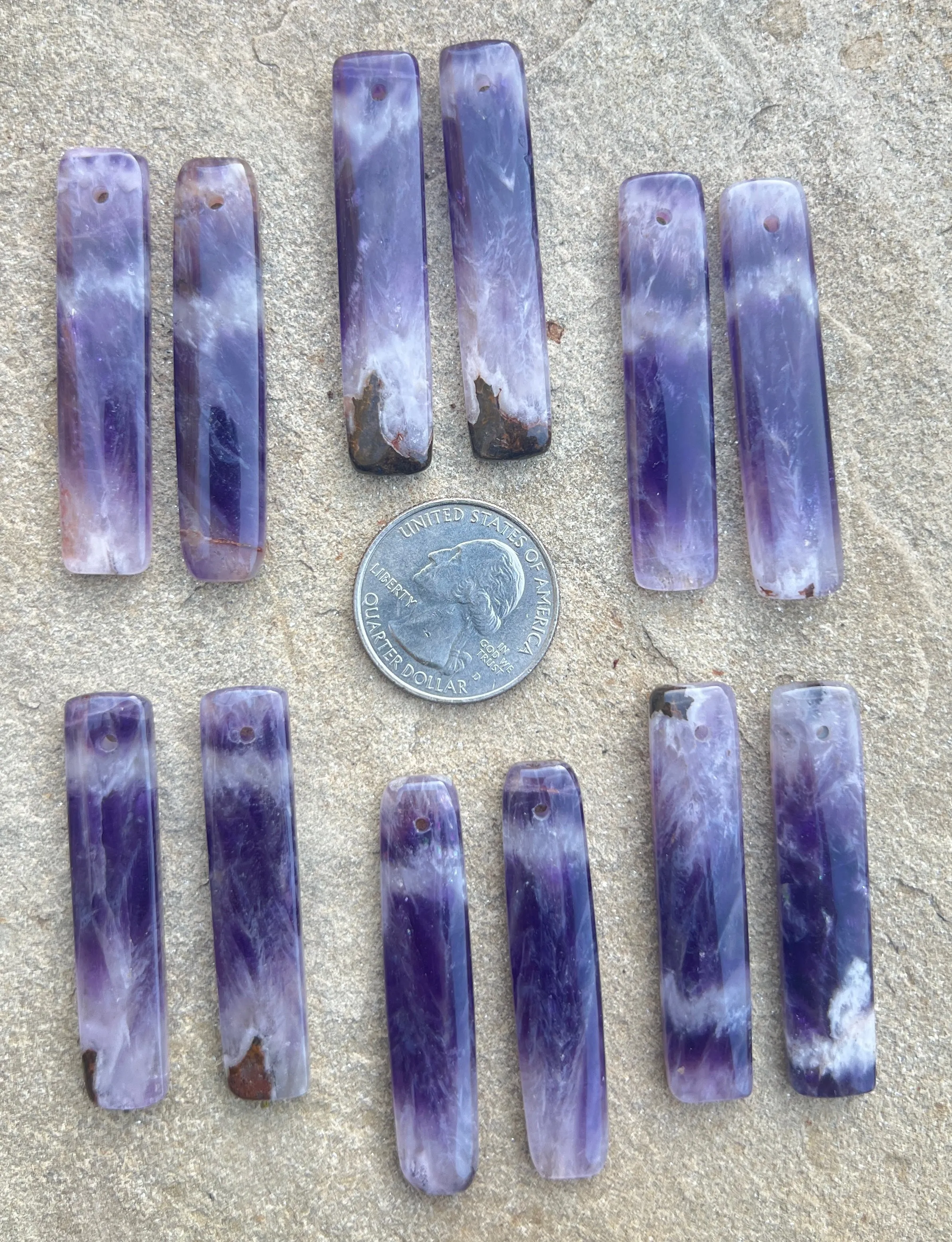 Natural Amethyst Long Rectangle Matching Earring Slab Beads 10x49mm (one Pair)