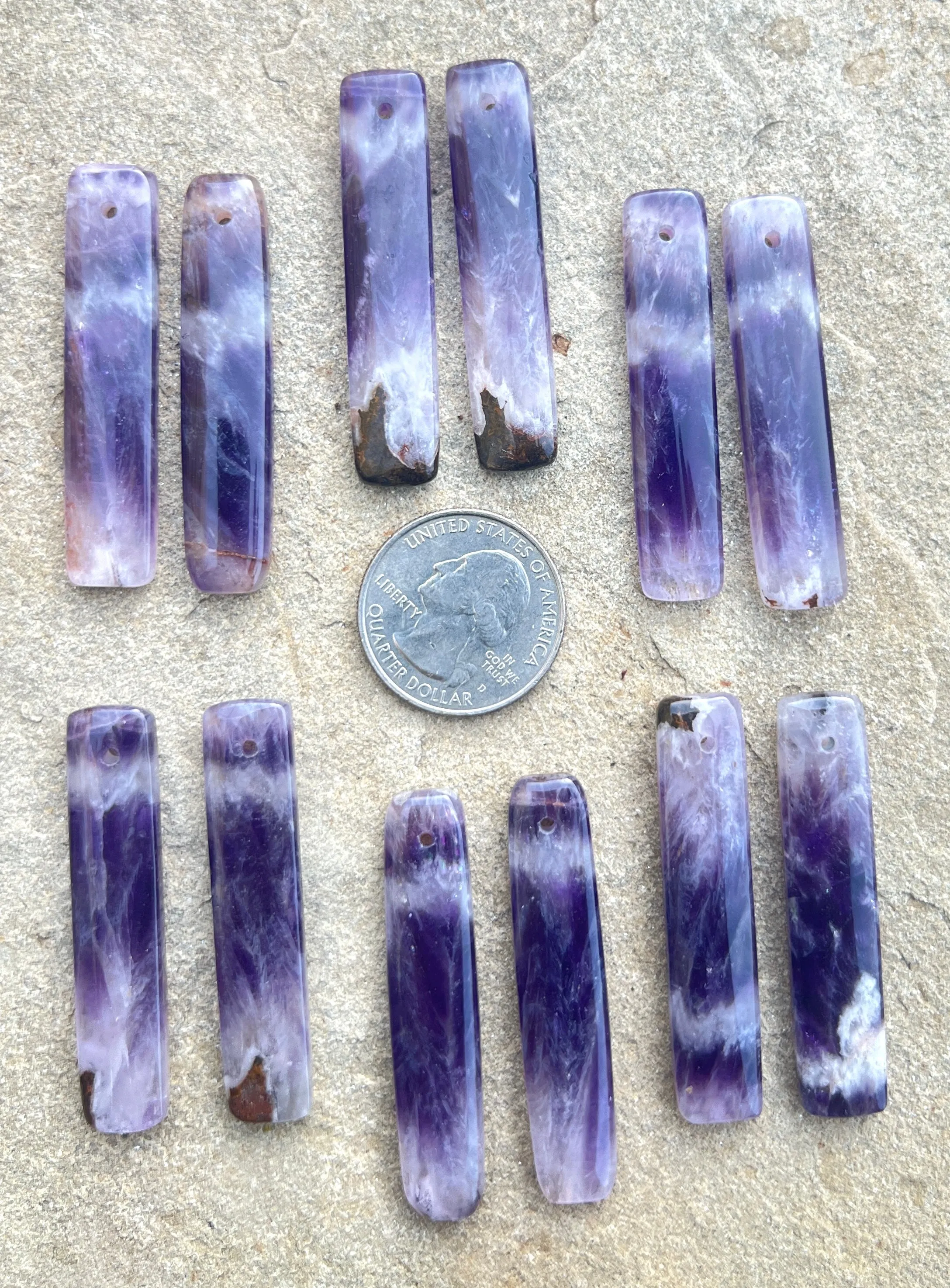 Natural Amethyst Long Rectangle Matching Earring Slab Beads 10x49mm (one Pair)