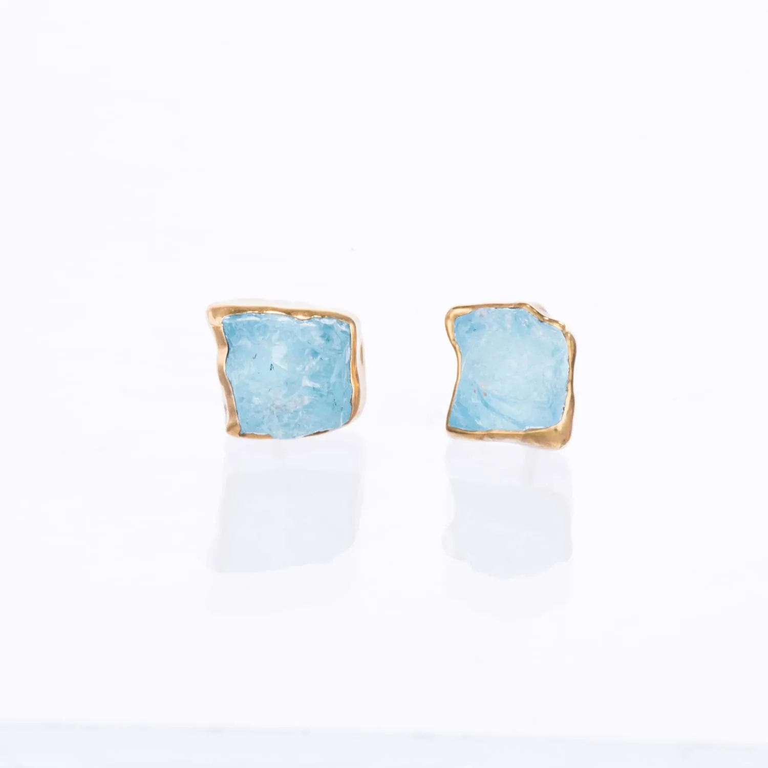 New Raw Aquamarine Stud Earrings