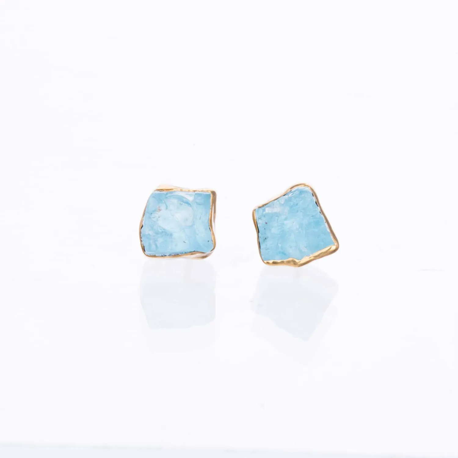 New Raw Aquamarine Stud Earrings