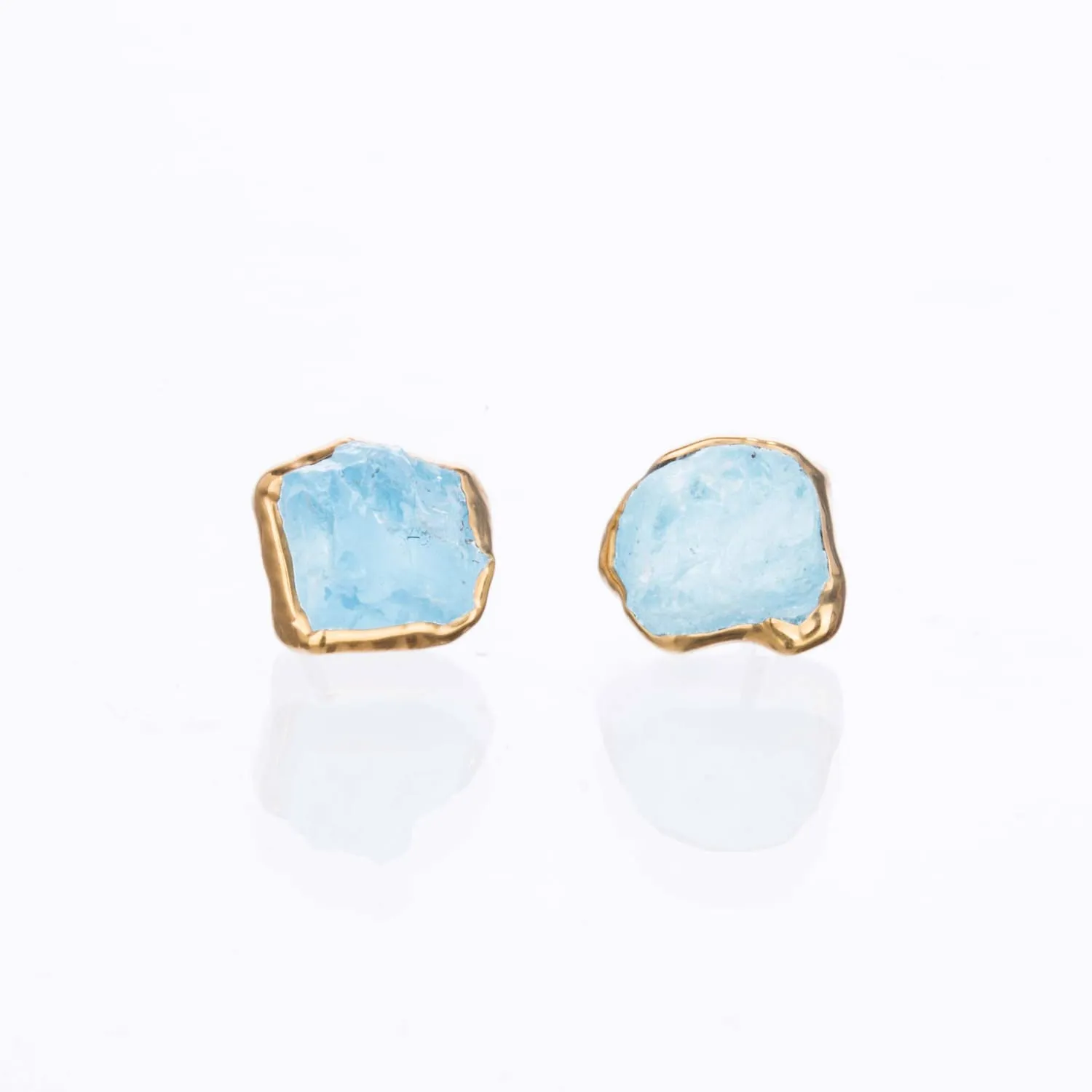 New Raw Aquamarine Stud Earrings