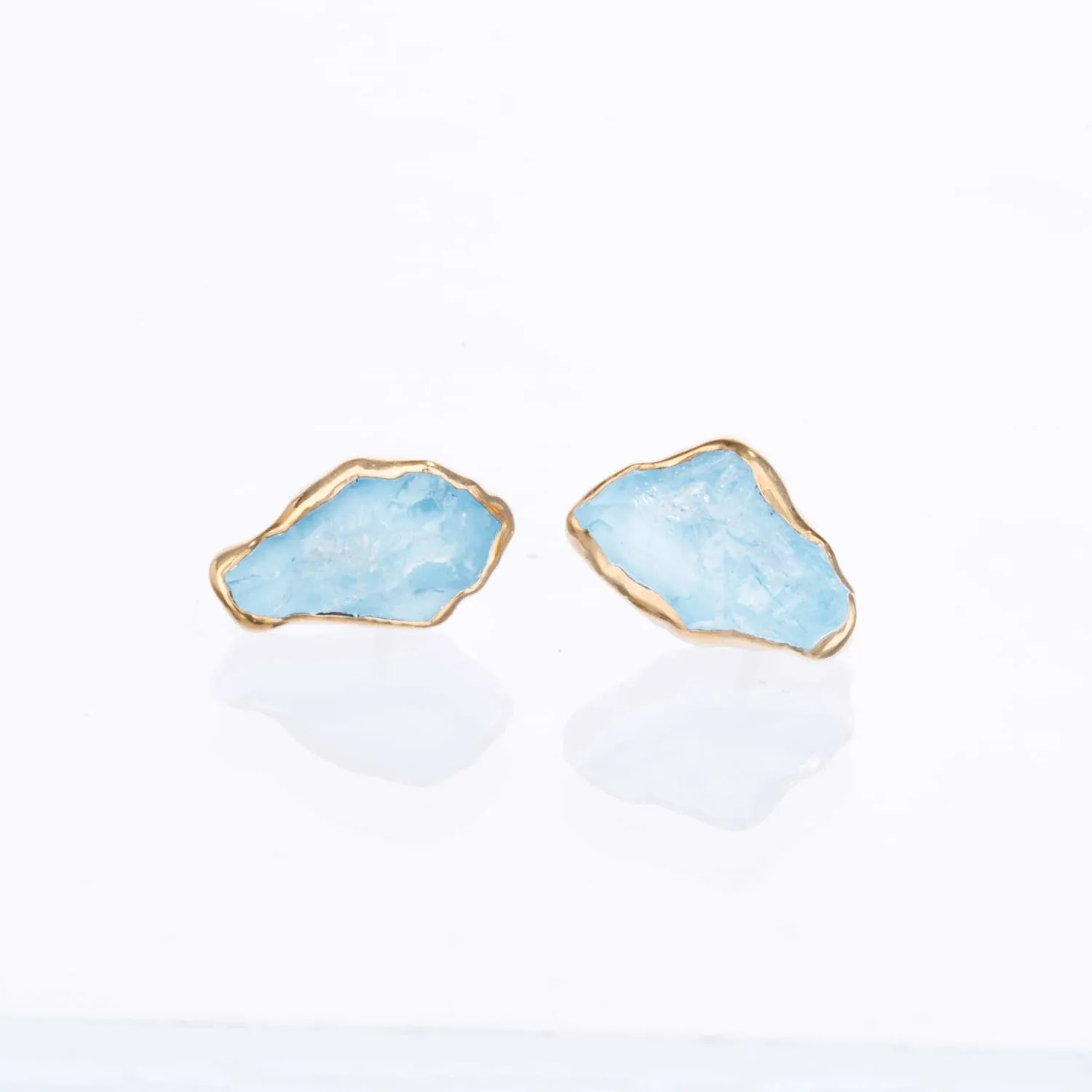 New Raw Aquamarine Stud Earrings